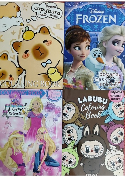 4 Adet Stickerli Boyama Kitabı (Frozen/capybara*/barbie /labubu Figürlü)