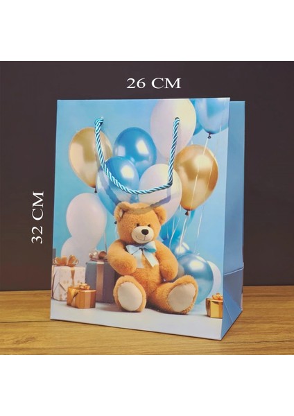 Büyük Boy Ayıcıklı Karton Hediye Çantası