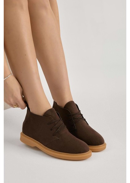 Bağcıklı Bilek Boy Klasik Termo Taban Bot - Kahve Süet - 40