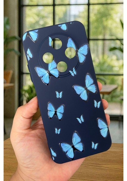 Tecno Spark 30C Uyumlu Mavi Kelebek Desenli Silikon Darbe Emici Klasik Korumalı Rubber Kılıf