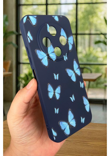 Tecno Spark 30C Uyumlu Mavi Kelebek Desenli Silikon Darbe Emici Klasik Korumalı Rubber Kılıf modelleri