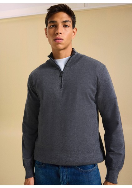 Dik Yaka Basic Düz Antrasit Erkek Kazak PBF5WM-KZK9537 fiyatları