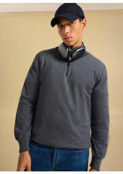 Dik Yaka Basic Düz Antrasit Erkek Kazak PBF5WM-KZK9537 fırsatları