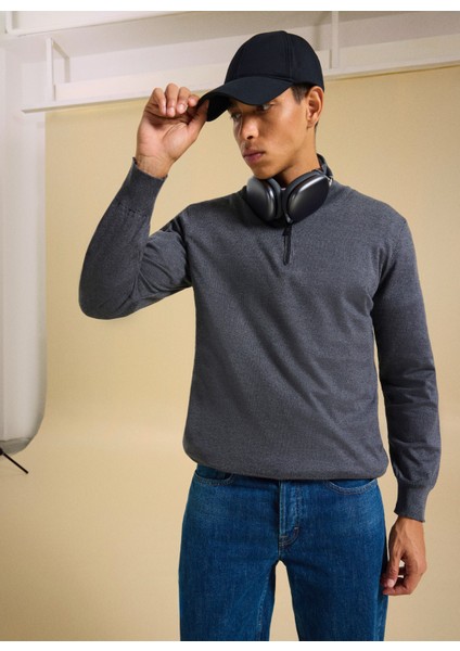 Dik Yaka Basic Düz Antrasit Erkek Kazak PBF5WM-KZK9537 indirimleri