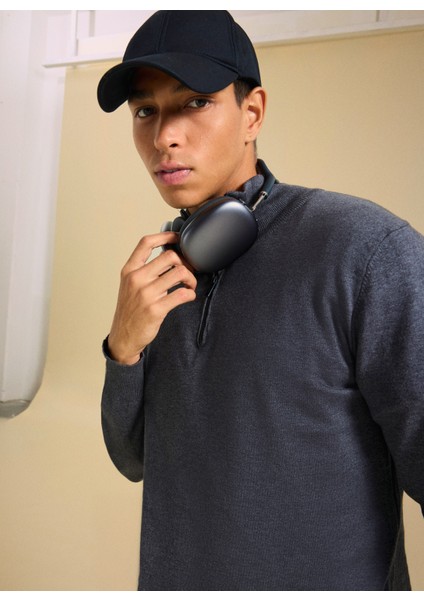 Dik Yaka Basic Düz Antrasit Erkek Kazak PBF5WM-KZK9537