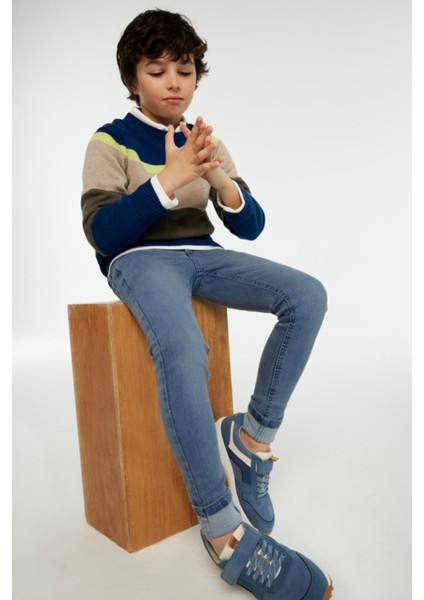 Erkek Çocuk 10-18 Yaş Basic Slim Fit Denim Pantolon 516 Kot Mavi