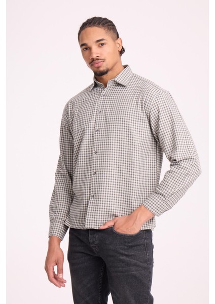 Jonas Ekose Küçük Kareli Relaxed Fit %100 Pamuklu Flanel Kumaş Erkek Gömlek - Yeşil indirimleri