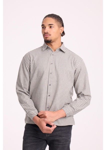 Jonas Ekose Küçük Kareli Relaxed Fit %100 Pamuklu Flanel Kumaş Erkek Gömlek - Yeşil