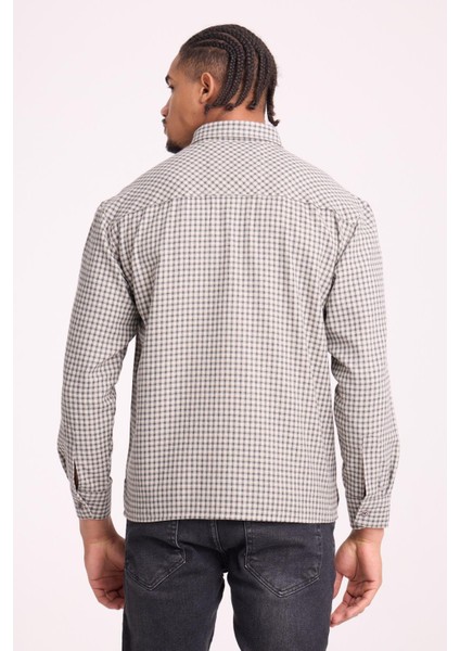 Jonas Ekose Küçük Kareli Relaxed Fit %100 Pamuklu Flanel Kumaş Erkek Gömlek - Yeşil