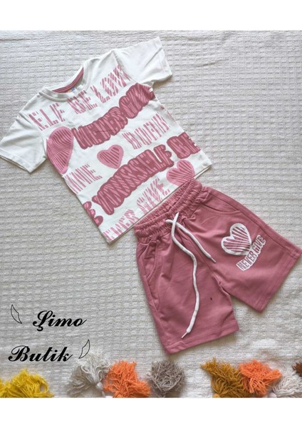 Kız Çocuk Şortlu Takım Self Be Love Beyaz Pembe fiyatları