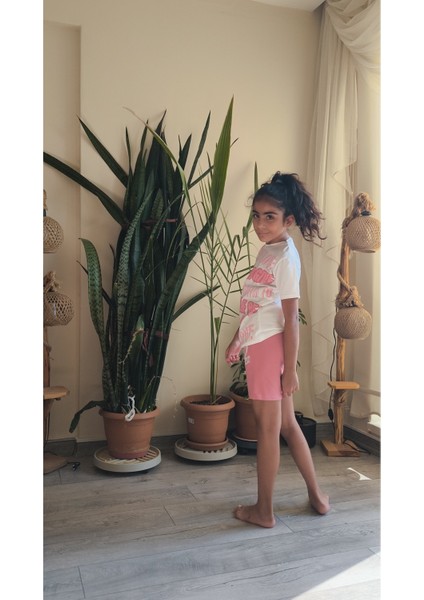 Kız Çocuk Şortlu Takım Self Be Love Beyaz Pembe indirimleri