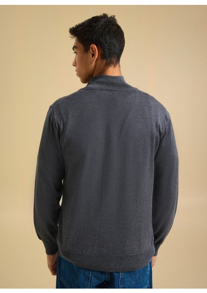 Dik Yaka Basic Düz Antrasit Erkek Kazak PBF5WM-KZK9537