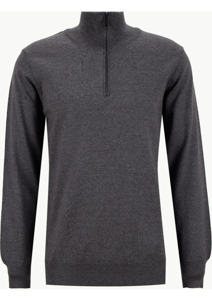 Dik Yaka Basic Düz Antrasit Erkek Kazak PBF5WM-KZK9537