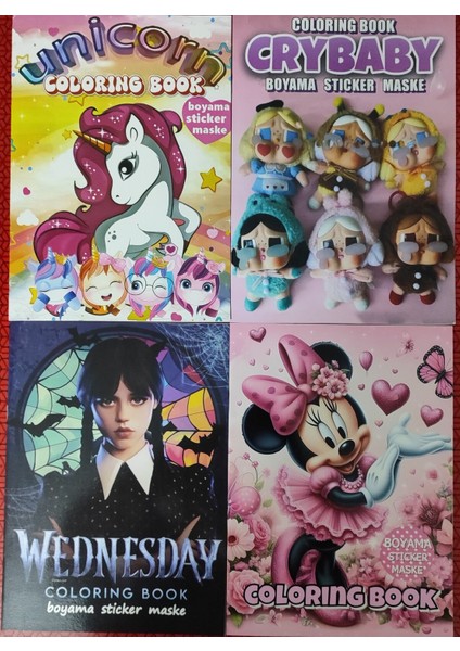 4 Adet Stickerli Boyama Kitabı (Unicorns/crybaby/wesnesday/minnie) AD663309