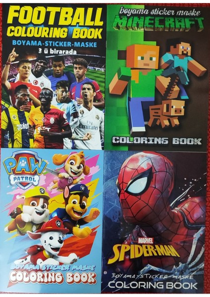 4 Adet Stickerli Boyama Kitabı (Minecraft/futbol/paw Patrol/örümcek Ad.) AD600510