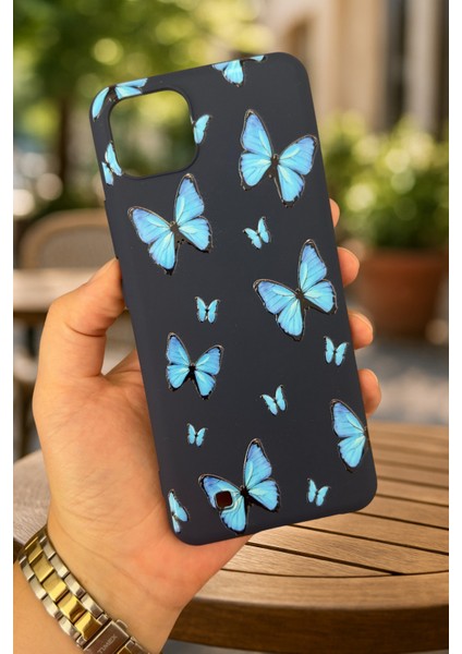 Realme C11 -Mavi Kelebek Desenli Silikon Darbe Emici Klasik Korumalı Rubber Kılıf