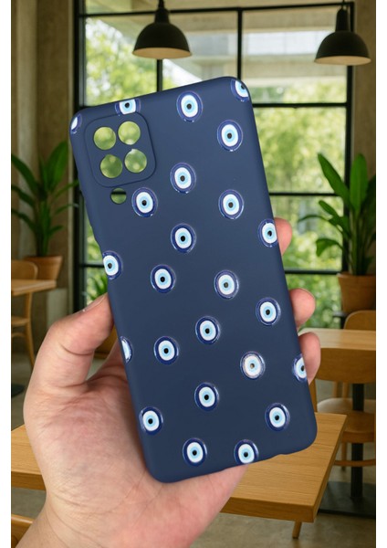 Samsung Galaxy A12 Uyumlu Nazar Boncuk Desenli Silikon Darbe Emici Klasik Korumalı Rubber Kılıf