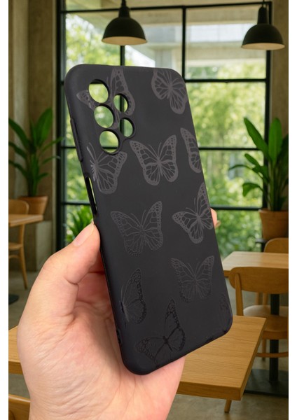 Samsung Galaxy A13 Uyumlu Siyah Kelebek Desenli Silikon Darbe Emici Klasik Korumalı Rubber Kılıf modelleri