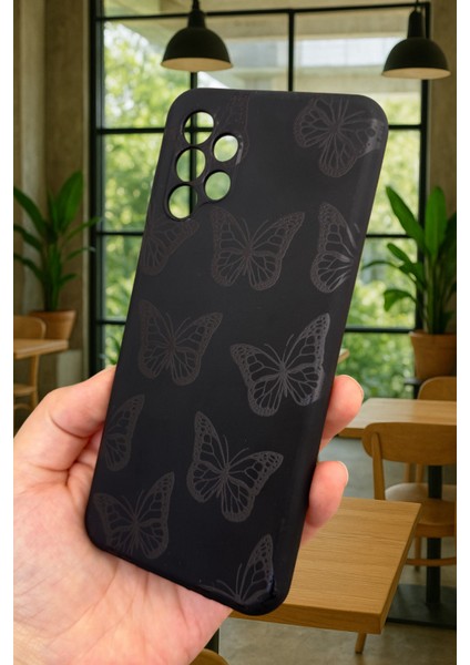 Samsung Galaxy A13 Uyumlu Siyah Kelebek Desenli Silikon Darbe Emici Klasik Korumalı Rubber Kılıf fırsatları