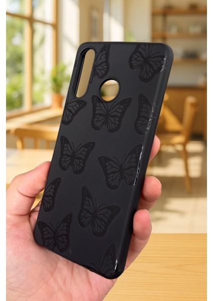 Huawei P30 Lite Uyumlu Siyah Kelebek Desenli Silikon Darbe Emici Klasik Korumalı Rubber Kılıf modelleri