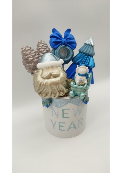 Mavi Beyaz Yılbaşı Temalı Saksı fiyatları