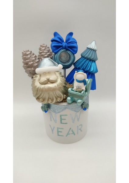 Mavi Beyaz Yılbaşı Temalı Saksı modelleri