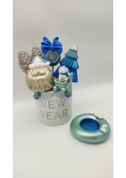 Mavi Beyaz Yılbaşı Temalı Saksı fırsatları