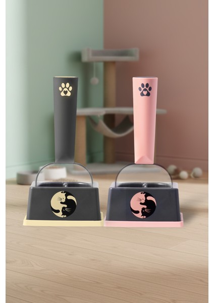 Platformlu Ölçülü Kedi Mama Kaşığı Standlı Ölçü Küreği