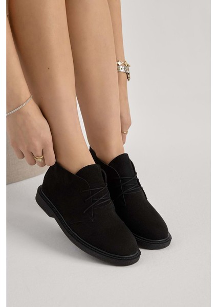 Bağcıklı Bilek Boy Klasik Termo Taban Bot - Siyah Süet - 39