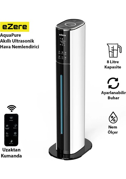 AquaPure 9L Akıllı Ultrasonik Hava Nemlendirici Buhar Makinesi Aromaterapi, Nem Ölçerli, Kumandalı fiyatları