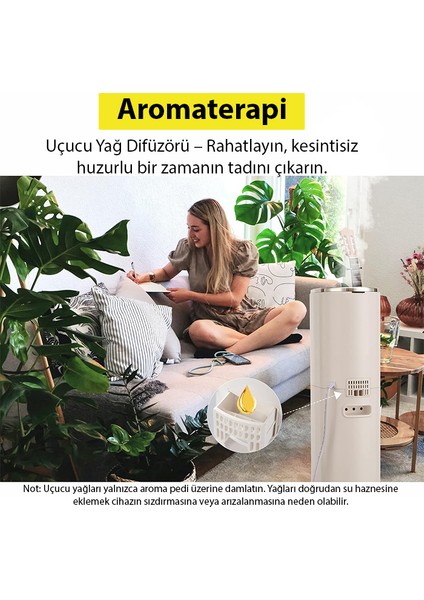 AquaPure 9L Akıllı Ultrasonik Hava Nemlendirici Buhar Makinesi Aromaterapi, Nem Ölçerli, Kumandalı