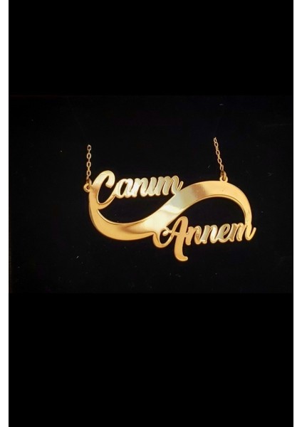 925 Ayar Gümüş 24 Ayar Altın Kaplama Canım Annem Yazılı Sonsuzluk Kolye fiyatları