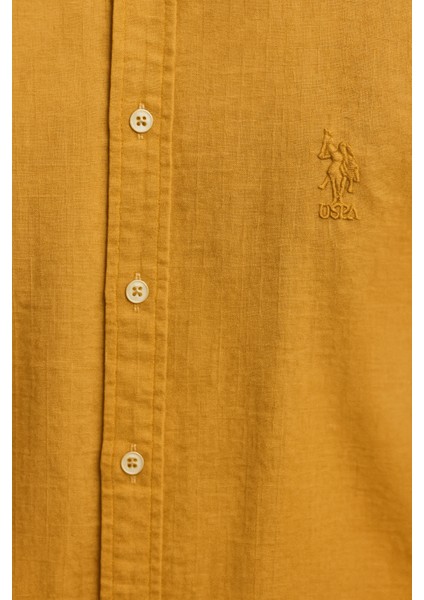 Erkek Hardal Sarısı Keten Gömlek fırsatları