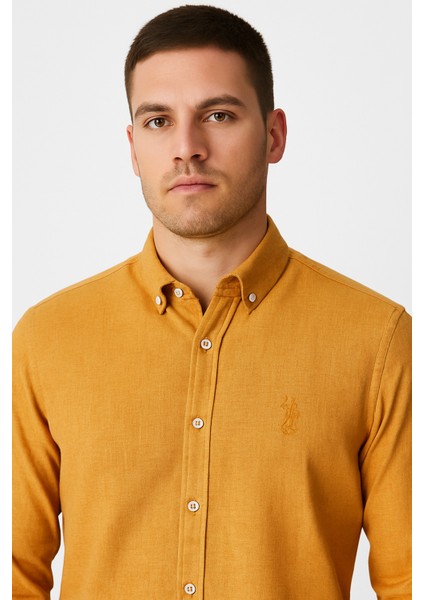 Erkek Hardal Sarısı Keten Gömlek indirimleri