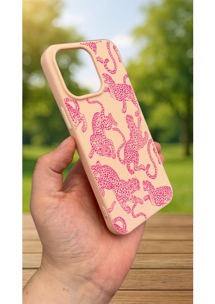 iPhone 16 Pro Max - Pembe Leopar Desenli Silikon Darbe Emici Klasik Korumalı Rubber Kılıf modelleri