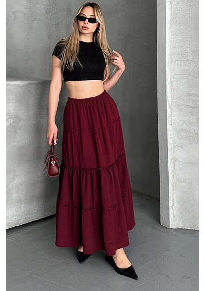 Basic Astarlı Pileli Kadın Uzun Etek Siyah