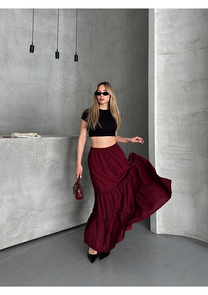 Basic Astarlı Pileli Kadın Uzun Etek Siyah indirimleri