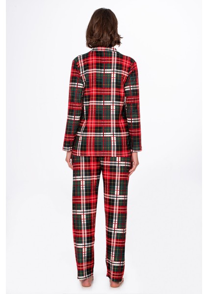 Kadın Süet Önden Düğmeli Pijama Takımı | Yeşil Ekose fiyatları