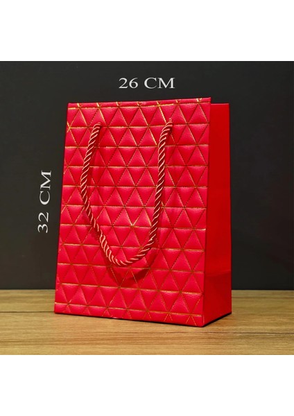 Büyük Boy Kırmızı Gold Desenli Hediye Çantası