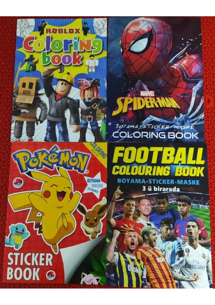 4 Adet Stickerli Boyama Kitabı (Roblox'/örümcek Ad./pocemon'/futbol' Figürlü)