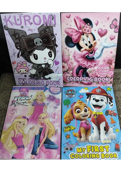 4 Adet Stickerli Boyama Kitabı (Kuromi/paw Patrol/minnie/barbie Figürlü)