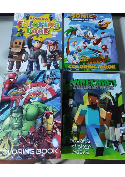 4 Adet Stickerli Boyama Kitabı (Süper Kahramanlar,roblox,minecraft,sonic Figürlü)