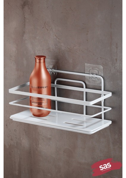 Yapışkanlı Ayarlanabilir Tekli Banyo Duş Rafı – Paslanmaz Kristal Şampuanlık (Yapıştır/vidala) Beyaz - Lş-01 - Bb