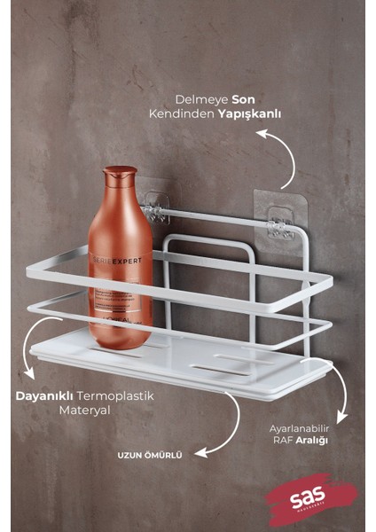 Yapışkanlı Ayarlanabilir Tekli Banyo Duş Rafı – Paslanmaz Kristal Şampuanlık (Yapıştır/vidala) Beyaz - Lş-01 - Bb fiyatları