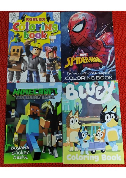 4 Adet Stickerli Boyama Kitabı (Roblox'/örümcek Ad./minecraft'/blueyfigürlü)