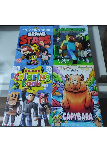 4 Adet Stickerli Boyama Kitabı (Brawlstars,minecraft,roblox,copybara Figürlü)