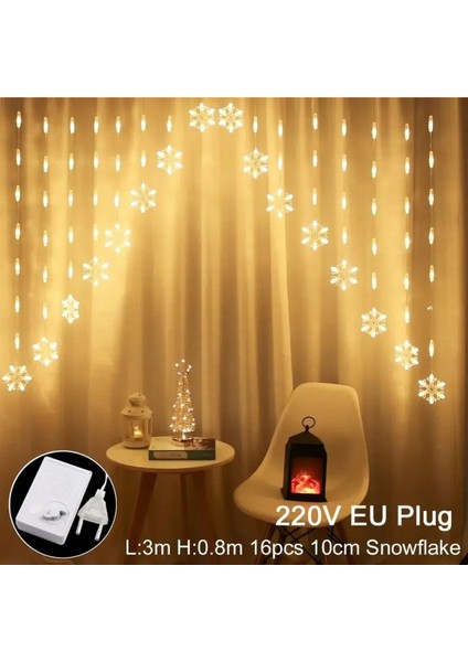 Kar Tanesi Desenli Çapraz Sarkıt Şeklinde LED Dekoratif 3 Metre 8 Fonksiyonlu