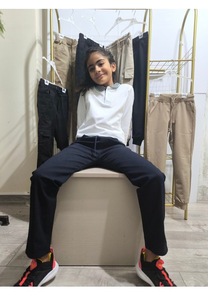 Çocuk Kanvas Okul Pantolonu Siyah Lacivert Bej