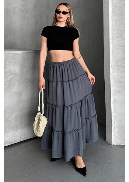 Basic Astarlı Pileli Kadın Uzun Etek Siyah fiyatları