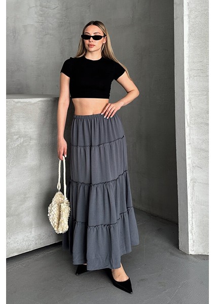 Basic Astarlı Pileli Kadın Uzun Etek Siyah indirimleri